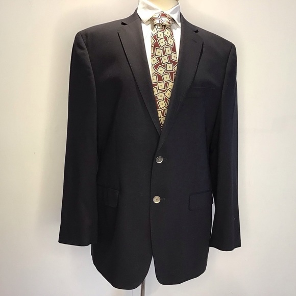 Calvin Klein Almost Black Navy Blue Two Button Lined Blazer Size 42 REG EUC - Picture 1 of 11